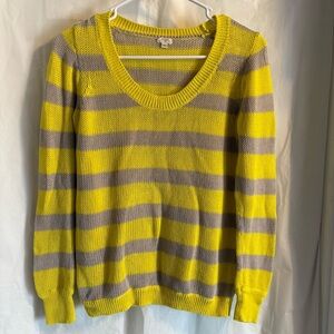 J. Crew‎ Yellow Beige Striped Sweater Sz XS Linen Cotton Blend Open Knit Beachy